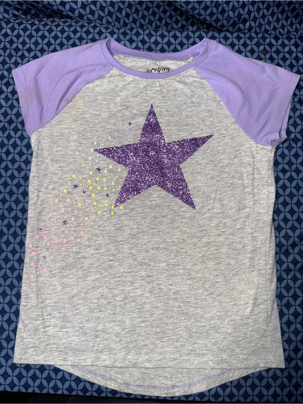 jumping beans Lavender Sleeve Gray Tee with Purple Glitter Star